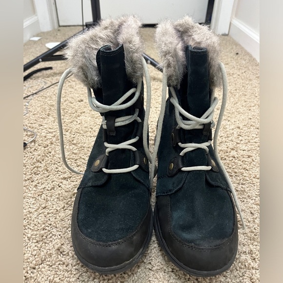 Sorel Explorer Joan Black/ Stone High Top leather boots sz 10 - Picture 14 of 16